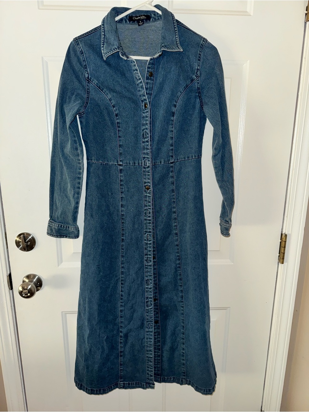 Chadwicks Denim Button-Front Long Sleeve Dress - Blue